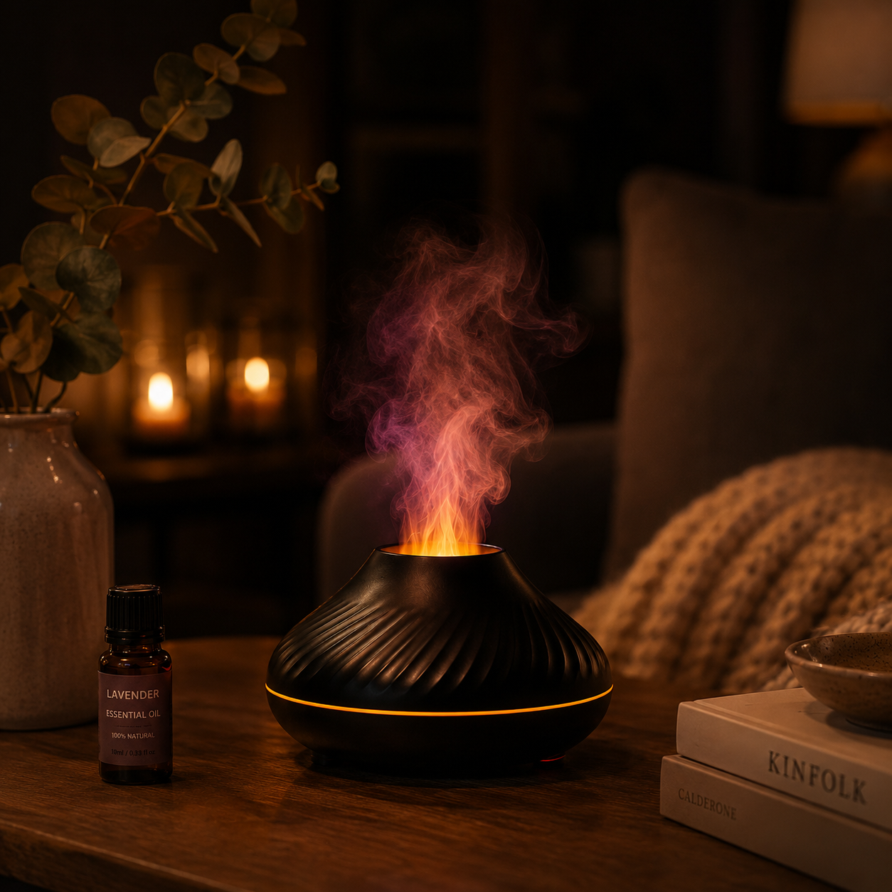 Aromadiffuser med flameffekt & stämningsljus