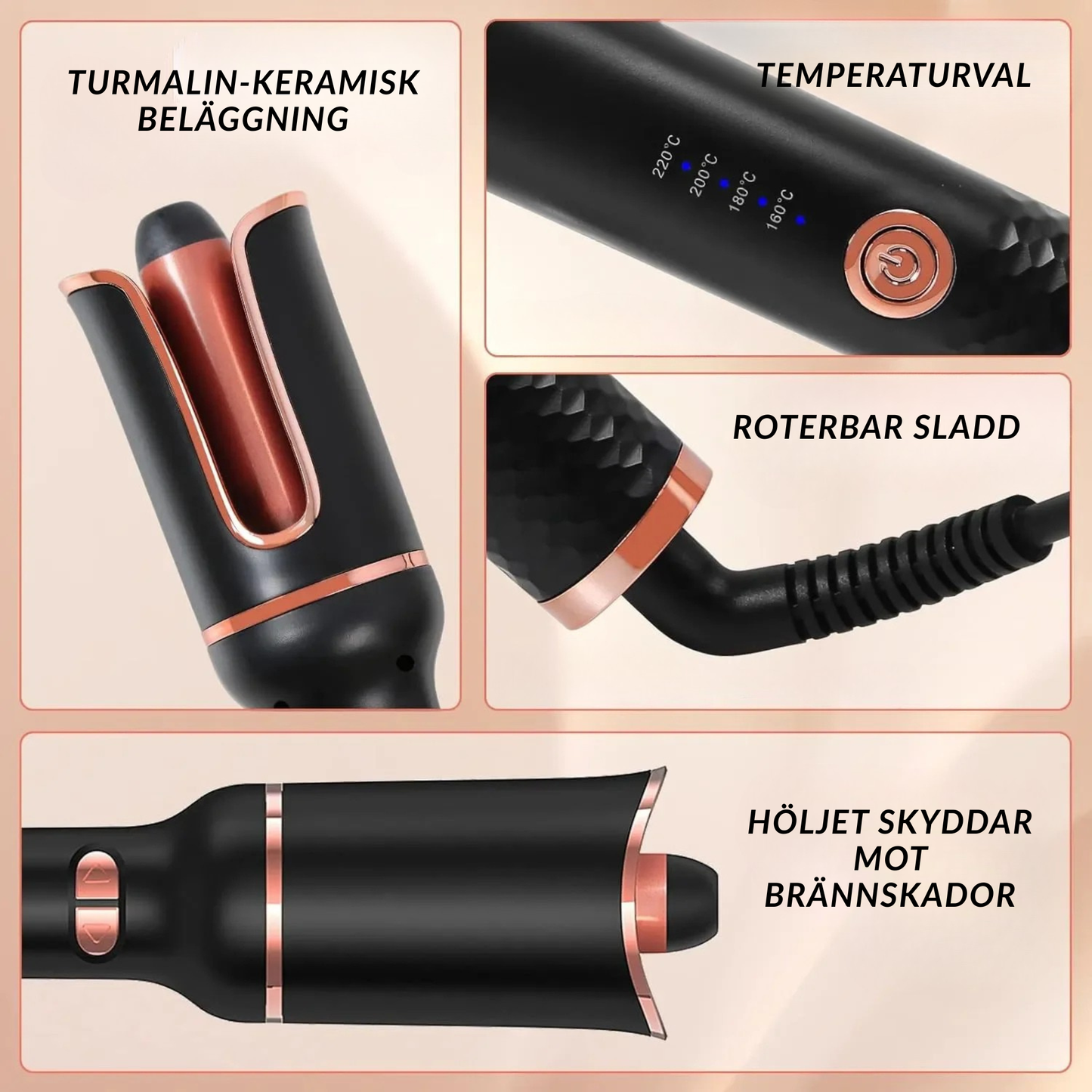 Automatisk keramisk locktång med jon- och frisskontroll