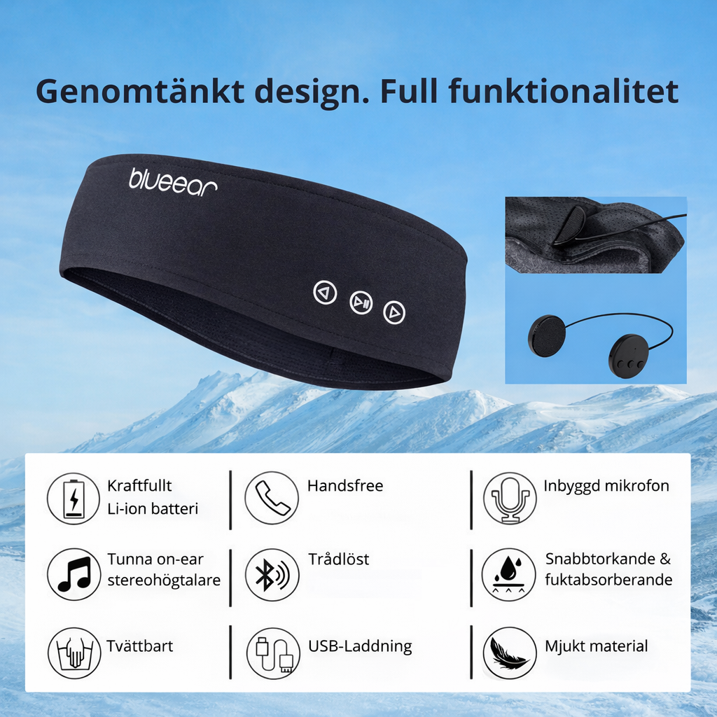 Pannband med Bluetooth-hörlurar och mikrofon