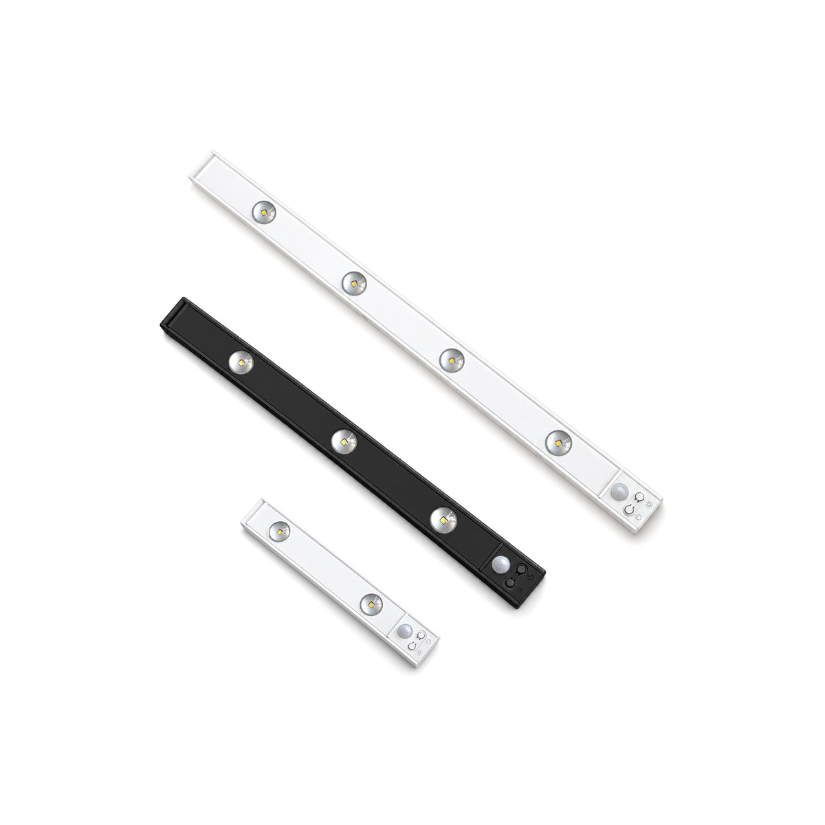 LED-ljusramper i vitt och svart, 50, 40 och 20 cm, med rörelsesensor