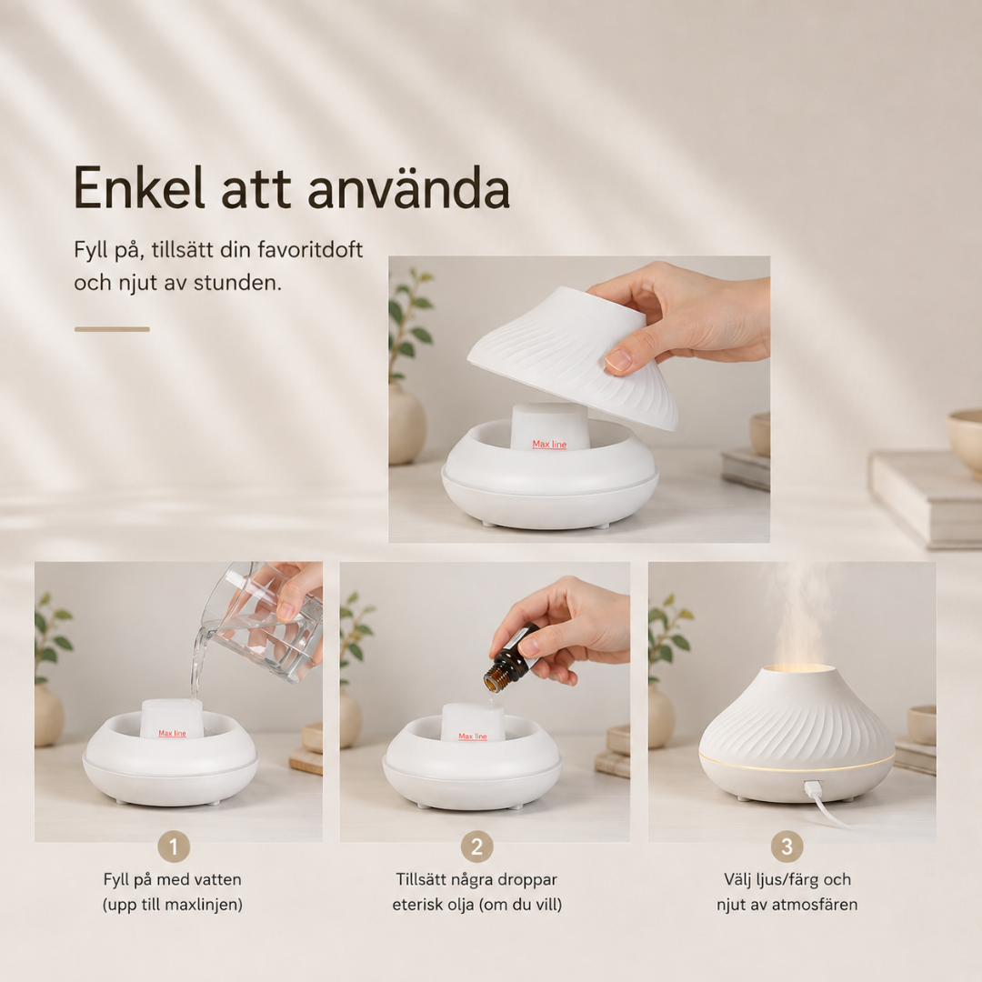 Aromadiffuser med flameffekt & stämningsljus